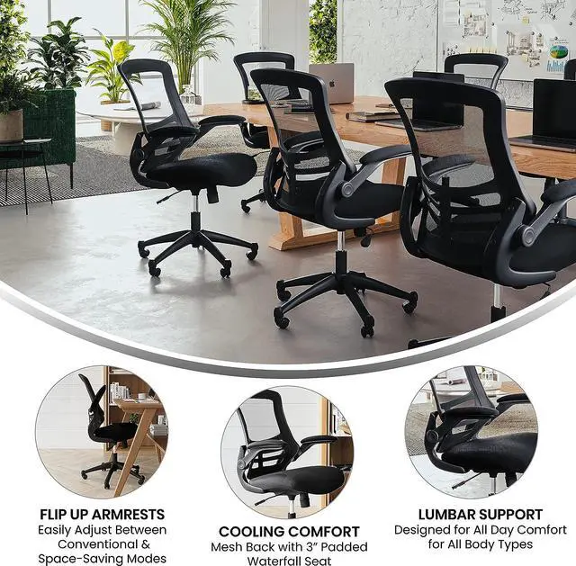 Alt view image 3 of 7 - Flash Furniture Kelista Office Chair, Ergonomic, Mid-Back, Black Mesh with Swivel