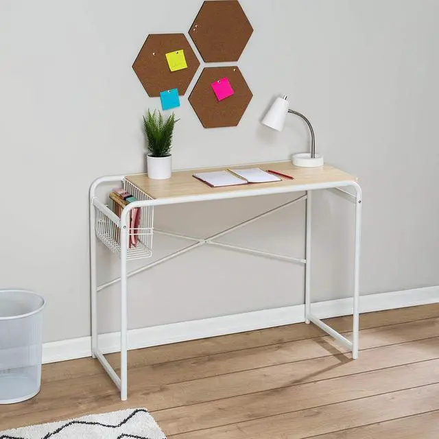 Alt view image 2 of 3 - Honey-Can-Do Honey Can Do Home Office Computer Desk with Side Basket, White OFC-09308 White