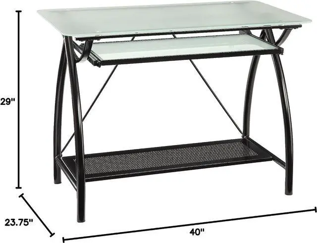 Alt view image 2 of 4 - OSP Designs OSP Designs Newport Computer Desk with Frosted Tempered Glass Top, Pullout Keyboard Tray, and Black Powder Coated Steel Frame