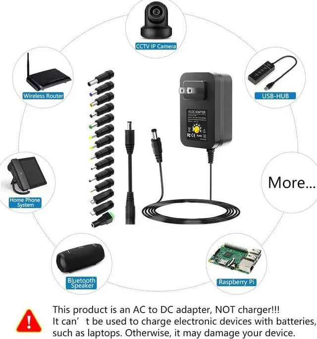 Alt view image 6 of 7 - SHNITPWR 30W Universal Power Supply 3V 4.5V 5V 6V 7.5V 9V 12V Adjustable Variable AC/DC Adapter with 5V 2.1A USB Port, 100V-240V AC to DC 3V~12V Converter 0.5A 1A 1.2A 1.5A 2A 2.5A Max with 14 Tips