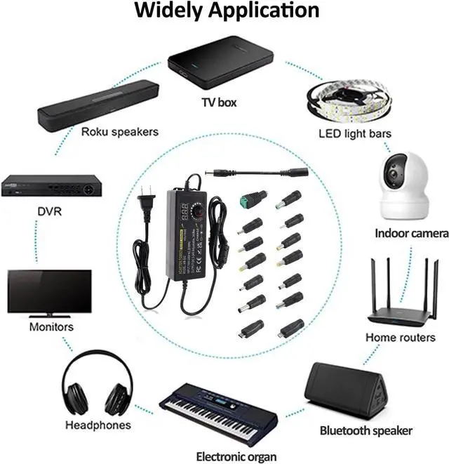 Alt view image 6 of 6 - Universal Power Adapter, Adjustable 3V ~ 24V 3A 72W DC Power Supply, 100V-240V AC to 3V ~ 24V DC Variable Power Supply Converter Transformer with 14 Tips