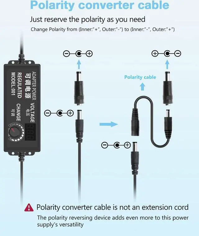 Alt view image 4 of 6 - Aclorol Universal Power Supply 4V-24V 5A 120W Adjustable AC/DC Power Adapter 100-240V AC to DC 24V 19V 12V 5V 9V 6V 5A 4A Mulit-Voltage Variable Switching Converter with Polarity Converter & 14 Tips