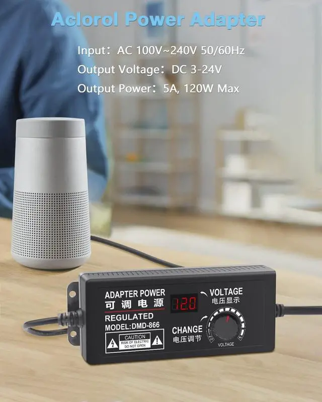 Alt view image 5 of 6 - Aclorol Universal Power Supply 4V-24V 5A 120W Adjustable AC/DC Power Adapter 100-240V AC to DC 24V 19V 12V 5V 9V 6V 5A 4A Mulit-Voltage Variable Switching Converter with Polarity Converter & 14 Tips