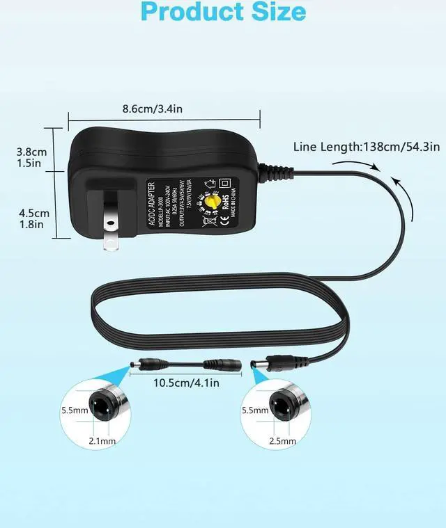 Alt view image 5 of 7 - Aclorol 36W Universal AC/DC Power Adapter 3~12V 3A Adjustable Power Supply 100V-240V AC to DC 3V-12V 9V 7.5V 6V 5V 4.5V 3V 3A 2.5A 2A 1A Converter Switching with Polarity Converter & 14 Tips