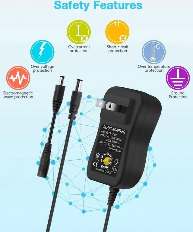 Alt view image 4 of 7 - Aclorol 36W Universal AC/DC Power Adapter 3~12V 3A Adjustable Power Supply 100V-240V AC to DC 3V-12V 9V 7.5V 6V 5V 4.5V 3V 3A 2.5A 2A 1A Converter Switching with Polarity Converter & 14 Tips