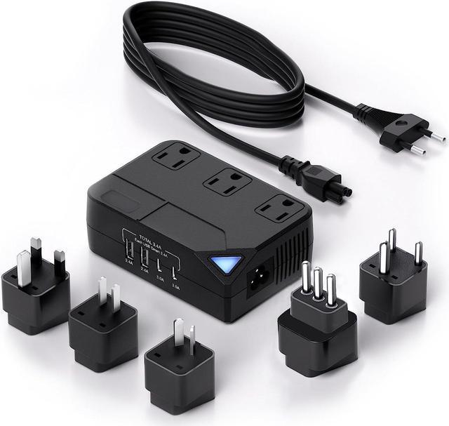 Universal 100V-220V Travel Converter, 250W Travel Voltage Converter for  curlers, straighteners, Chargers, Power Plugs with 2 USB 2 Type-c Charging  Ports and 3 AC Plugs, Including A,C,D,G,I,L Type 