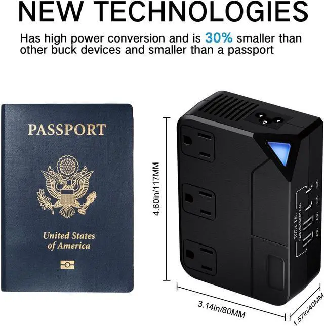 Alt view image 5 of 6 - Universal 100V-220V Travel Converter, 250W Travel Voltage Converter for curlers, straighteners, Chargers, Power Plugs with 2 USB 2 Type-c Charging Ports and 3 AC Plugs, Including A,C,D,G,I,L Type