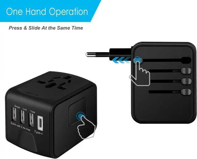Alt view image 4 of 7 - International Travel Adapter, All in One Power Adapter with High Speed 3 USB & Type C Travel Charger,European Adapter, Universal AC Outlet Plugs for EU UK AU US Asia 200+ Countries, Black