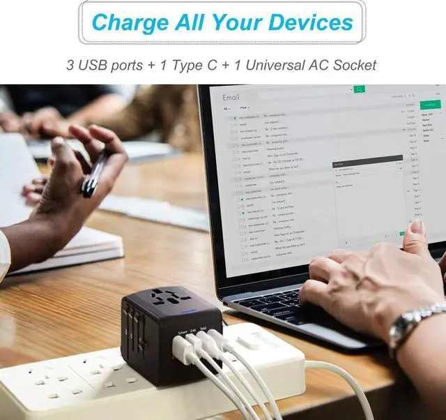 Alt view image 3 of 7 - International Travel Adapter, All in One Power Adapter with High Speed 3 USB & Type C Travel Charger,European Adapter, Universal AC Outlet Plugs for EU UK AU US Asia 200+ Countries, Black