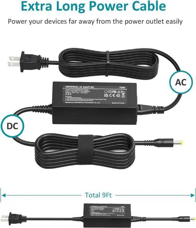 Alt view image 3 of 7 - 24V 3A Power Supply 72W AC Adapter DC 24V Power Cord Charger for LED Strip Lights Ride On Toys Massage Gun 24 Volt 3 Amp 2A 1.5A 1A 0.75A 0.7A 0.65A 0.6A 0.5A 700mA 650mA 600mA 500mA