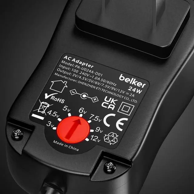 Alt view image 3 of 7 - 24W Universal AC/DC Adapter Multi-Voltage Regulated Switching Power Supply with 9 Selectable Adapter Plugs for 3V 4.5V 5V 6V 7.5V 9V 12V Household Electronics - 2Amps Max.