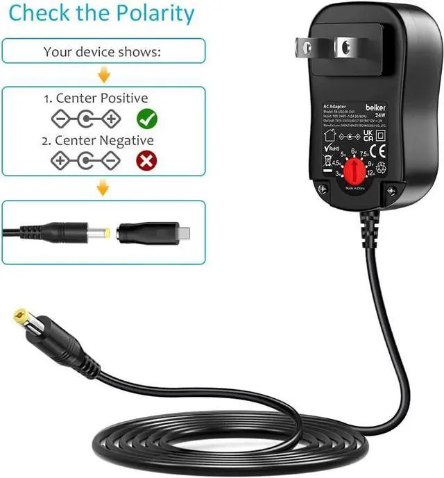 Alt view image 6 of 7 - 24W Universal AC/DC Adapter Multi-Voltage Regulated Switching Power Supply with 9 Selectable Adapter Plugs for 3V 4.5V 5V 6V 7.5V 9V 12V Household Electronics - 2Amps Max.