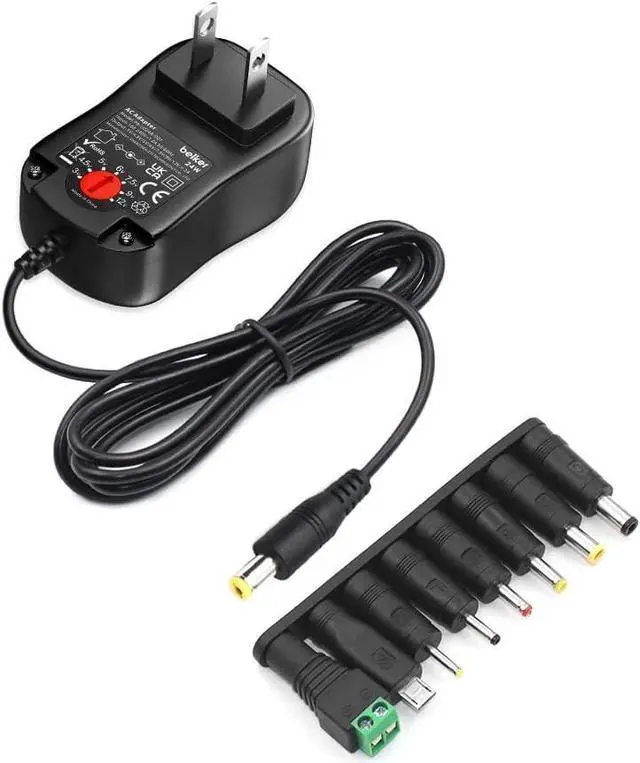Alt view image 7 of 7 - 24W Universal AC/DC Adapter Multi-Voltage Regulated Switching Power Supply with 9 Selectable Adapter Plugs for 3V 4.5V 5V 6V 7.5V 9V 12V Household Electronics - 2Amps Max.