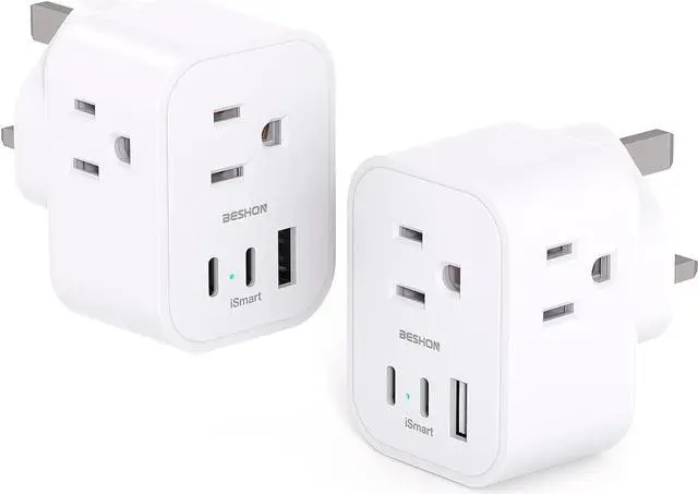 Main image of [2 Pack] US to UK Travel Plug Adapter Type G Power Adapter with 3 AC and 3 USB(2 USB C) International Plug Adapter Travel Essentials for USA to England London Scotland British Qatar Irish Hongkong
