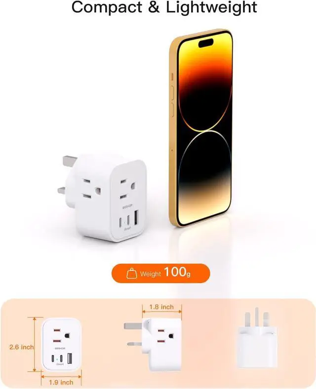 Alt view image 4 of 6 - [2 Pack] US to UK Travel Plug Adapter Type G Power Adapter with 3 AC and 3 USB(2 USB C) International Plug Adapter Travel Essentials for USA to England London Scotland British Qatar Irish Hongkong