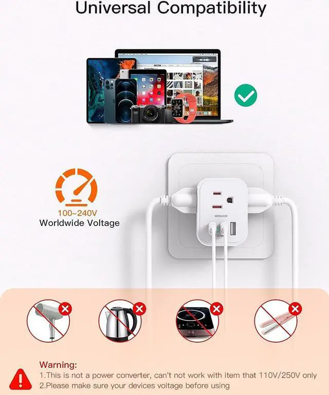 Alt view image 5 of 6 - [2 Pack] US to UK Travel Plug Adapter Type G Power Adapter with 3 AC and 3 USB(2 USB C) International Plug Adapter Travel Essentials for USA to England London Scotland British Qatar Irish Hongkong