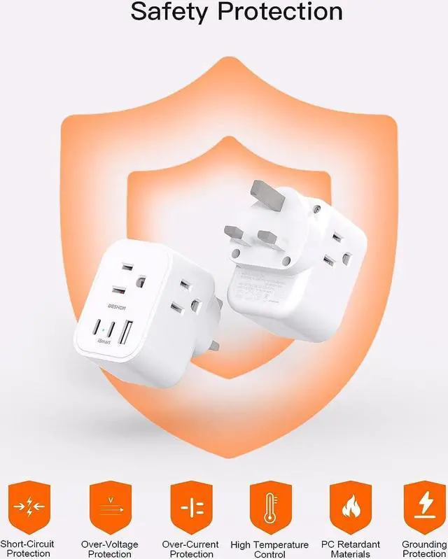 Alt view image 6 of 6 - [2 Pack] US to UK Travel Plug Adapter Type G Power Adapter with 3 AC and 3 USB(2 USB C) International Plug Adapter Travel Essentials for USA to England London Scotland British Qatar Irish Hongkong