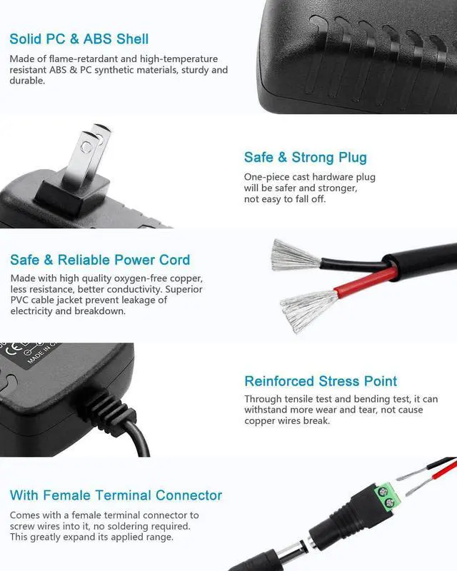 Alt view image 3 of 7 - 12V 2A Power Supply Adapter DC 12 Volt 24W 2000mA 1.8A 1.5A 1.2A 1A Power Converter Transformer with 5.5x2.5 5.5x2.1 5.5x3.0 5.5x1.7 4.8x1.7 4.0x1.7 3.5x1.35 3.0x1.1 2.5x0.7 6.3x3.0 10 Tips