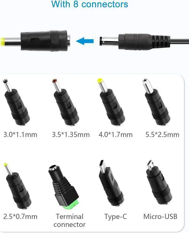 Alt view image 4 of 7 - 5V 2A Power Supply Adapter Charger 5 Volt 10W AC 100-240V 50-60Hz Replacement Power Cord 2000mA 1500mA 1A with 8 Tips for Security Camera Baby Monitor Digital Photo Frame TV Box LED Light