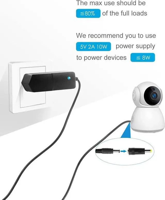 Alt view image 7 of 7 - 5V 2A Power Supply Adapter Charger 5 Volt 10W AC 100-240V 50-60Hz Replacement Power Cord 2000mA 1500mA 1A with 8 Tips for Security Camera Baby Monitor Digital Photo Frame TV Box LED Light