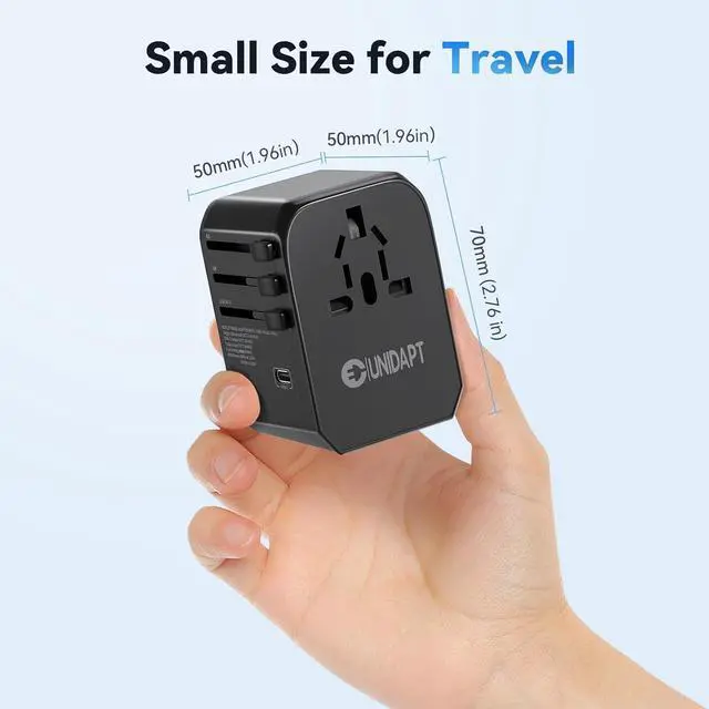 Alt view image 5 of 6 - International Power Plug Adapter, Unidapt Universal Travel Adapter with 3 USB C and 2 USB A Ports, European Worldwide Wall Charger for EU UK AUS USA, Black