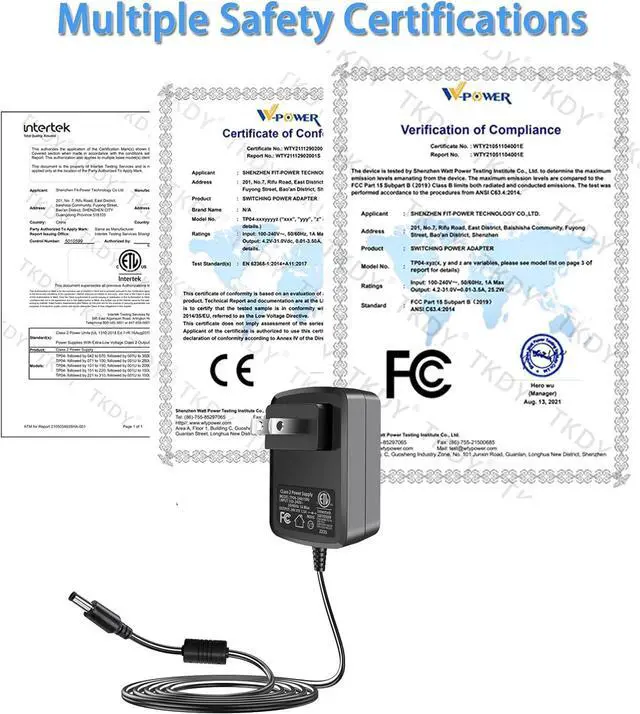 Alt view image 5 of 7 - 24V DC Power Supply Cord 24Vdc 1.5A 1A Power Adapter AC 110-240V DC in 24 Volts 1A 0.5A Wall Charger for DC24V Massage Gun LED Strip Light LED Floor Lamp Soundbar Diffuser Humidifier.