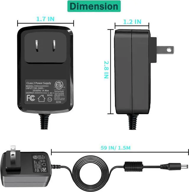 Alt view image 7 of 7 - 24V DC Power Supply Cord 24Vdc 1.5A 1A Power Adapter AC 110-240V DC in 24 Volts 1A 0.5A Wall Charger for DC24V Massage Gun LED Strip Light LED Floor Lamp Soundbar Diffuser Humidifier.