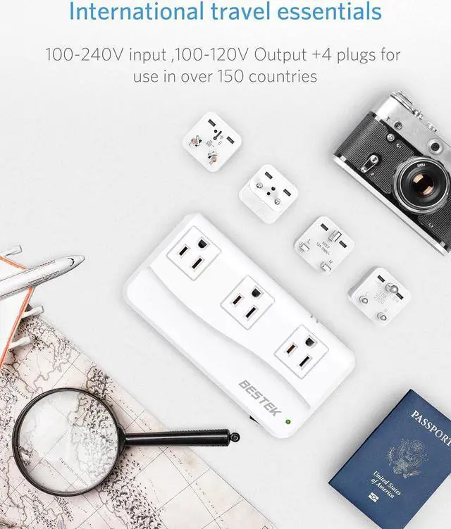 Alt view image 4 of 7 - BESTEK Universal Travel Adapter, Worldwide Plug Adapter 110-220V to 110V Voltage Converter 250W with 6A 4-Port USB Charging 3 AC Sockets and EU/UK/AU/US/in/IT International Outlet Adapter