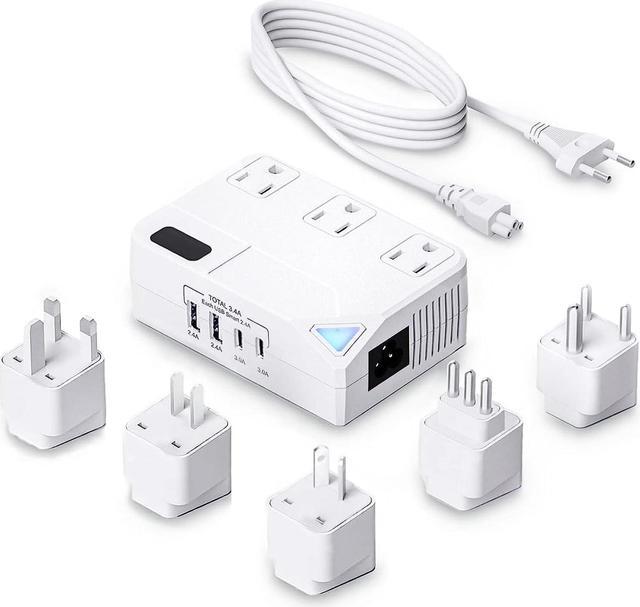 Alvorlig vogn ejer Universal 100V-220V Travel Adapter, 250W Voltage Converter with 2 USB and 2  USB-C Charging Ports and 3 AC Plugs for curlers, straighteners, Included  Plugs are Type A, C, D, G, I, L