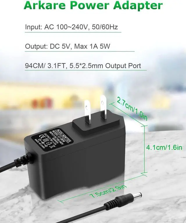 Alt view image 5 of 6 - 5V 1A DC Power Supply Adapter 5W AC/DC Charger AC 100V-240V to DC 5 Volt 1Amp 0.5A Replacement Power Cord for Security Camera Baby Monitor Graco Swing TV Box Raspberry Pi USB Type C with 8TIPS