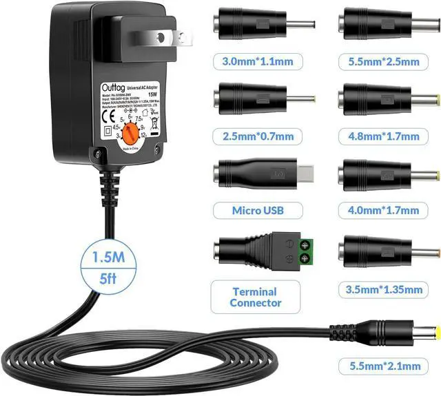 Alt view image 2 of 6 - 15W Universal AC Adapter 3V 4.5V 5V 6V 7.5V 9V 12V 0.5A 1A 1.25A Multi Voltage Switching Adapter Replacement for Household Electronics Routers CCTV IP Cameras Smartphone Speakers dc Adapter