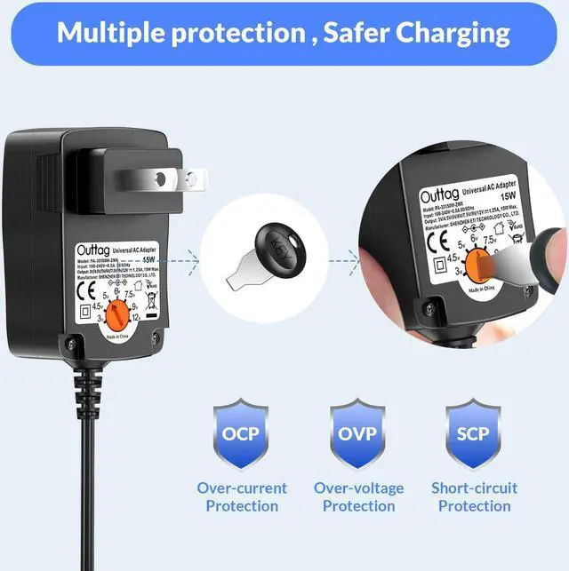 Alt view image 3 of 6 - 15W Universal AC Adapter 3V 4.5V 5V 6V 7.5V 9V 12V 0.5A 1A 1.25A Multi Voltage Switching Adapter Replacement for Household Electronics Routers CCTV IP Cameras Smartphone Speakers dc Adapter