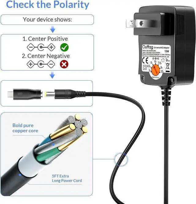 Alt view image 4 of 6 - 15W Universal AC Adapter 3V 4.5V 5V 6V 7.5V 9V 12V 0.5A 1A 1.25A Multi Voltage Switching Adapter Replacement for Household Electronics Routers CCTV IP Cameras Smartphone Speakers dc Adapter