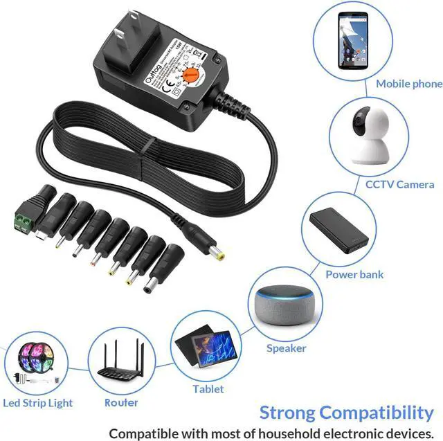 Alt view image 6 of 6 - 15W Universal AC Adapter 3V 4.5V 5V 6V 7.5V 9V 12V 0.5A 1A 1.25A Multi Voltage Switching Adapter Replacement for Household Electronics Routers CCTV IP Cameras Smartphone Speakers dc Adapter