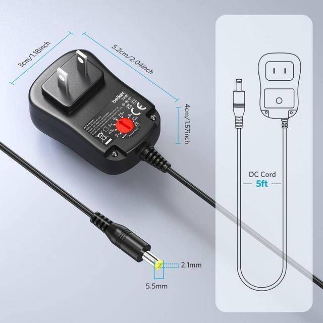 Alt view image 5 of 7 - Belker 24W Multi Voltage 3V 4.5V 5V 6V 7.5V 9V 12V Universal AC DC Power Adapter Supply for Household Electronics - Max Amp 2000mA