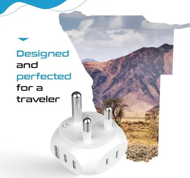 Alt view image 4 of 6 - Ceptics South Africa Travel Adapter - 5 Input with QC 3.1A Dual USB and USB-C - Ultra Compact - Light Weight - USA to Any Type M Countries Such as Namibia, Botswana and More (PTU-10L), White