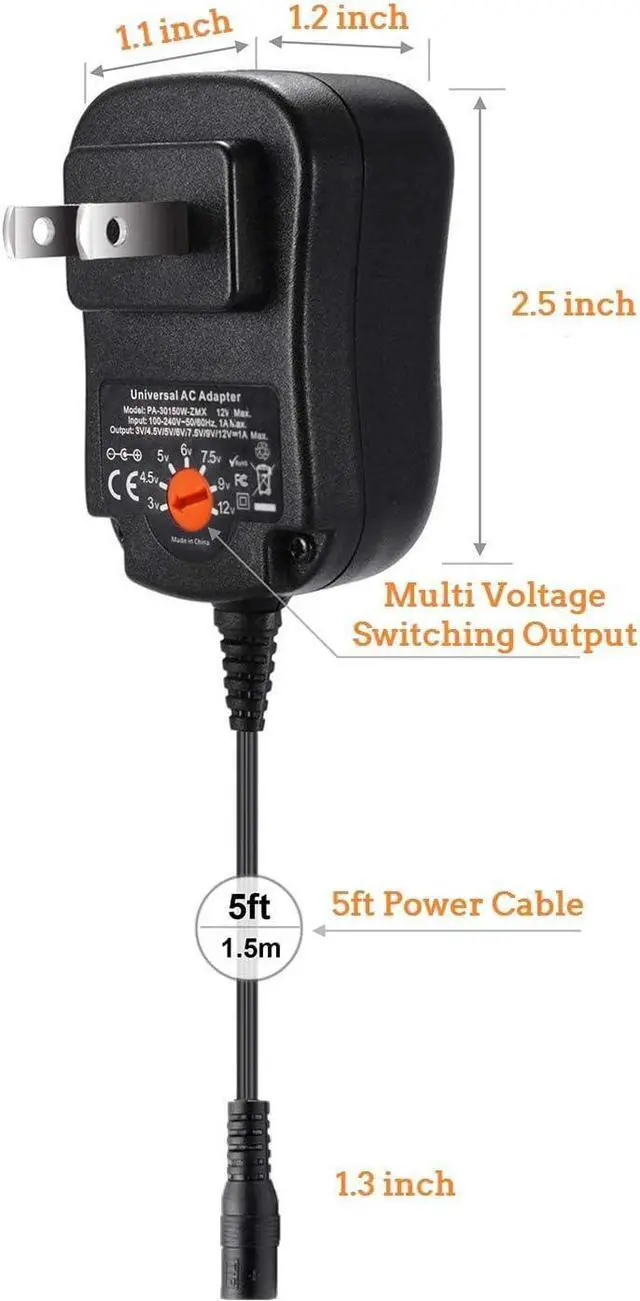 Alt view image 6 of 6 - Outtag 12W Universal AC Adapter 3V-12V AC to DC Adapter 100-240v 50-60hz Multi Voltage Switching Power Supply Replacement for Household Electronics Routers CCTV IP Cameras, 8 Tips