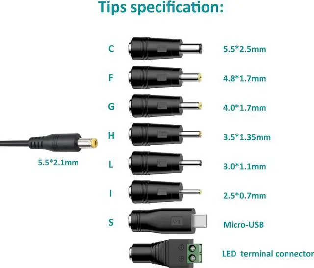 Alt view image 3 of 7 - 12W Universal Power Supply 12V 9V 7.5V 6V 5V 4.5V 3V 1A AC to DC Adapter for Led Strip Router Speaker CCTV Camera Tablet Radio 3 to 12 Volts 1000mA Switching Power Supply with 8 Tips