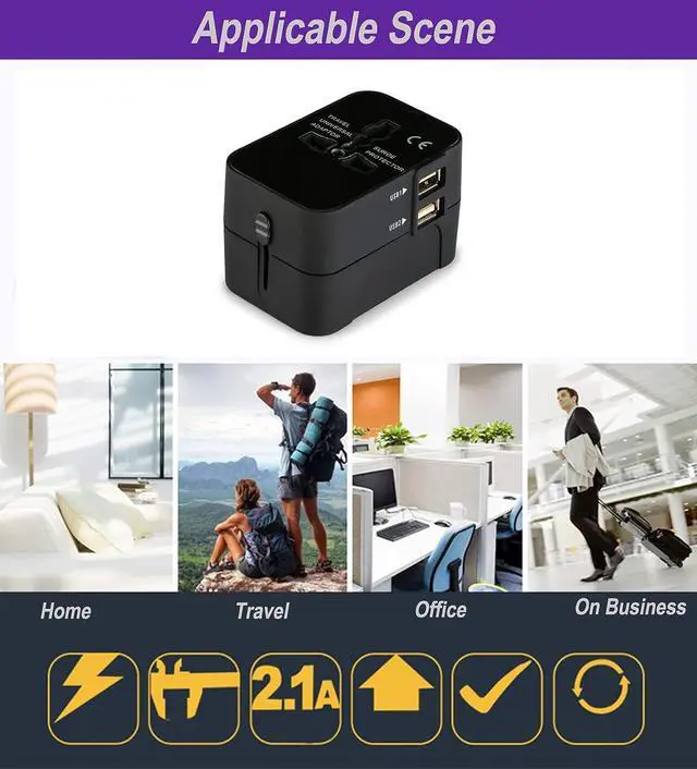Alt view image 7 of 7 - Premium Travel Adapter, Portable Universal All in One Worldwide Power Adapter, European Travel Plug Adapter, Power Converter Adapter Combo, for AC Power Plug, Car Power, with Dual USB Charging Ports