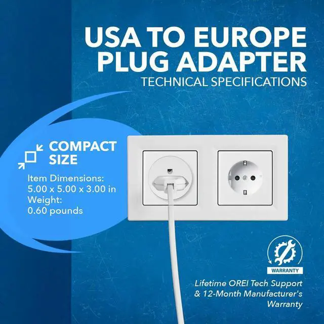Alt view image 4 of 7 - OREI American USA To European plug adapter  Type E/F schuko plug adapter - Use in Germany, France, & more - CE Certified  For Mobile, Laptop & Camera Chargers - 12 Pack
