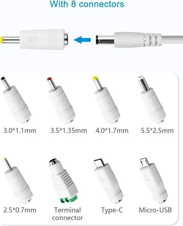 Alt view image 4 of 7 - 5V 1A Power Supply 5W 4.92Ft Cord Universal AC Adapter 100-240V 50-60Hz to DC 5 Volt Replacement Power Cord with 8 Tips 5.5x2.5mm 5.5x2.1mm 4.0x1.7mm 3.5x1.35mm 3.0x1.1mm Micro-USB Type-C