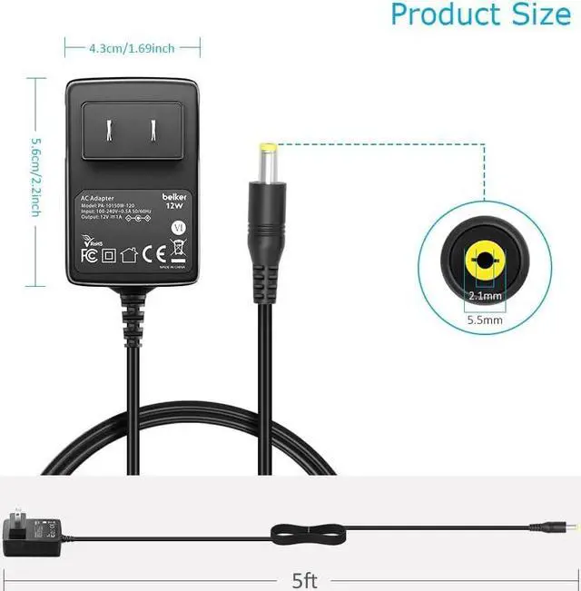 Alt view image 5 of 7 - 12V 1A AC DC Adapter Wall Charger Power Adapter Supply for 12 Volt Electronics - 1000mA Max.