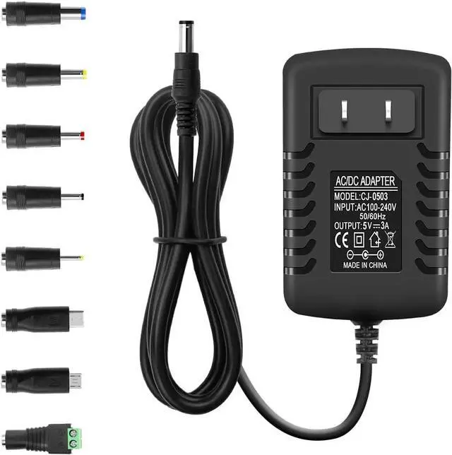 Main image of 5V 3A Power Supply Adapter 15W AC/DC 5V Power Cord AC 100V-240V to DC 5 Volt Power Supply 3Amp 2A 1A 500mA for LED Lights Security Camera HDMI TV Box Raspberry Pi USB Type C with 8TIPS