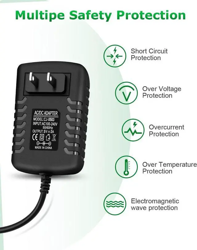 Alt view image 4 of 6 - 5V 3A Power Supply Adapter 15W AC/DC 5V Power Cord AC 100V-240V to DC 5 Volt Power Supply 3Amp 2A 1A 500mA for LED Lights Security Camera HDMI TV Box Raspberry Pi USB Type C with 8TIPS