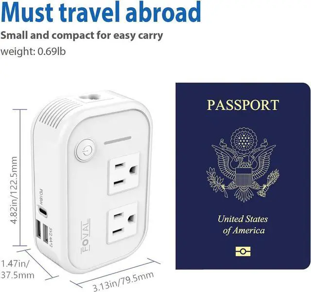 Alt view image 6 of 7 - 220V to 110V Converter Travel Adapter, FOVAL International Step Down Power Converter for Hair Straightener/Curler with 18W USB-C Port Voltage Converter US to Europe Italy UK AU China Plug (White)