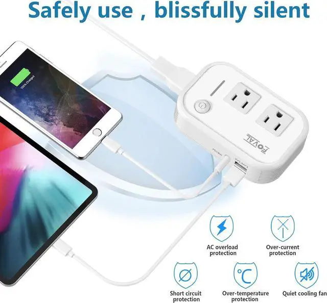 Alt view image 7 of 7 - 220V to 110V Converter Travel Adapter, FOVAL International Step Down Power Converter for Hair Straightener/Curler with 18W USB-C Port Voltage Converter US to Europe Italy UK AU China Plug (White)
