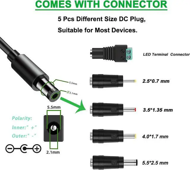 Alt view image 4 of 7 - 12V 2A DC Power Supply AC Adapter Cord with Switch 100-240Vac to DC 12 Volt 2 Amps 24W Transformer for DC12V Yamaha Keyboard 12Vdc Record Player LED Strip Lights Router Soundbar.