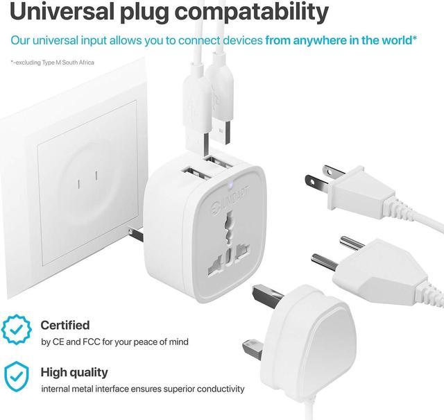 Europe to US Plug Adapter Unidapt UK to US Plug Adapter, 2 USB Wall Charger  3 in 1, Travel Power Plug Adapter, EU Australian China UK European to USA