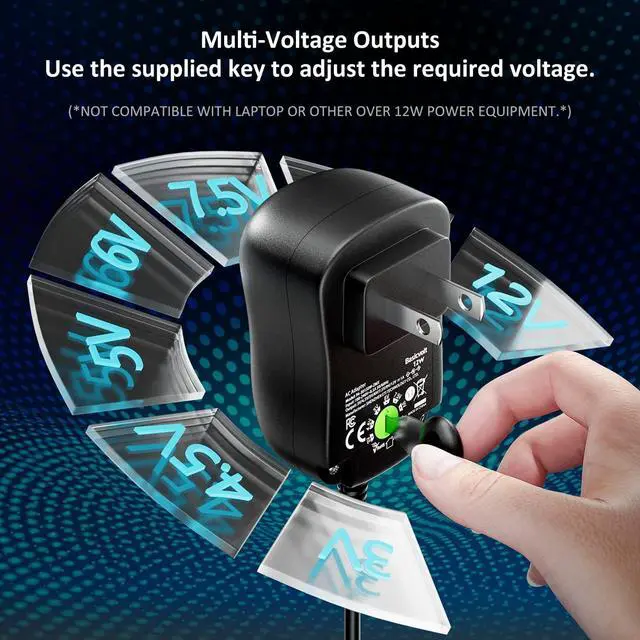 Alt view image 2 of 7 - 12W Universal Power Supply 12V 9V 7.5V 6V 5V 4.5V 3V 1A AC to DC Adapter for Led Strip Router Speaker CCTV Camera Tablet Radio 3 to 12 Volts 1000mA Switching Power Supply with 8 Tips