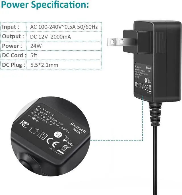 Alt view image 5 of 6 - Universal AC Adapter 12V 2A DC Power Supply Center Positive 12 Volt 2 Amp 1.5A 1A 500ma 300ma Charger Power Cord for TV Box Tablet Speaker GPS Webcam Router Alarm Clock